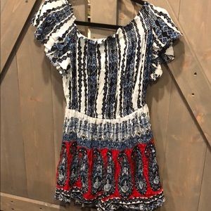 Blue, white, and red Romper from FRANCESCA’S